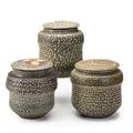Karen karnes b 1925 three saltglazed stoneware covered vessels stony point ny 1970s all with chopmark kk largest 8 x 6 34