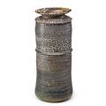 Karen karnes b 1925 tall saltglazed stoneware vase vermont chopmark kk 15 14 x 6 12