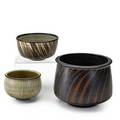 Harrison mcintosh b1914 three glazed stoneware bowls claremont ca all with chopmark and paper labels largest 5 12 x 7