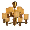 Hansagne jakobsson tenarm chandelier sweden 1960s brass painted glass ten sockets unmarked to canopy 16 12 x 20 12