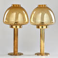 Hans agne jakobsson pair of brass candlesticks with glass hurricanes sweden 1960s marked with manufacturers label each 13 x 6 dia