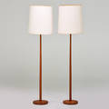 Swedish two teak floor lamps 1960s metal kovacs labels 62 x 16 dia