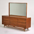 Danish style ninedrawer dresser and matching mirror 1960s stained wood mirrored glass unmarked 80 x 67 12 x 21