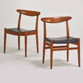 Hans wegner two similar sidechairs denmark 1960s teak vinyl unmarked 30 x 22 x 19