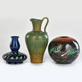 Gunnar nylund rorstrand herman kahler glazed stoneware ewer sweden 1960s with two kahler faience vases denmark 1920s all marked rorstrand 9 x 3 dia