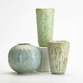 Arne bang three vases with raised decoration denmark 1930s matteglazed stoneware all marked tallest 6 14 x 3 14 dia
