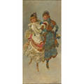 Frederick william heine american 18451921 oil on canvas of two women ice skating framed signed 45 x 21