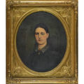 American portrait 19th c oil on canvas of woman oval gilt frame 30 x 25