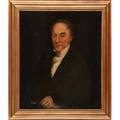 American portraits two oil on canvas laid to board paintings of gentlemen 19th c framed largest 30 x 25