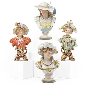 Continental porcelain busts four of young women 20th c tallest 9