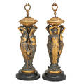 Neoclassical pair of table bases 20th c gilt bronze on marble base each 21 12
