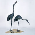 Garden statuary two standing egret sculptures antique over 100 years old enameled steel and aluminum both stamped b a taller 44 12 x 5 12 x 18 12