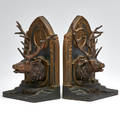 Bradley and hubbard bronze bookends order of the moose 11th hour signed early 20th c each 8 x 5 x 4