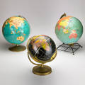 Crams universal replogle weber costello three tabletop globes usa ca 1950s mixed metals paper each with manufacturer label largest 16 14 x 11 dia
