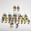Pewter toy soldiers twentyfive men at arms and knights from various countries likely english ca 1950s unmarked tallest 3 12 x 2 12 provenance private collection connecticut acquired f