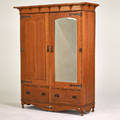 English arts  crafts wardrobe ca 1910 quartersawn oak copper patinated hardware mirrored glass unmarked 82 x 64 x 22 34