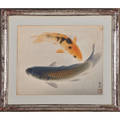 Bernard badura american 18961986 attr frame with watercolor of koi by unknown artist 19 38 x 22 38