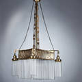 Jugendstil fivelight chandelier ca 1900 embossed brass and glass unmarked 44 x 23 sq
