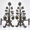 Arts and crafts pair of wrought iron and bronze andirons usa early 1900s unmarked each 20 x 10 x 19