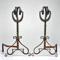 Andirons pair wroughtiron unmarked each 26 x 20 x 14