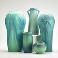 Van briggle five vases in ming blue glaze colorado springs co 191640s all marked tallest 16 x 6 12 dia