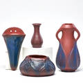 Van briggle four pieces in persian rose glaze including 190712 vase colorado springs co 190728 all marked tallest 9 x 4 dia