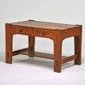 Arts and crafts twodrawer library table usa ca 1915 quartersawn oak patinated metal unmarked 30 12 x 48 x 30 12