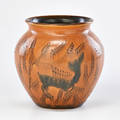 William hentschel rookwood later matmat moderne vase decorated with deer cincinnati oh 1927 flame mark and artist cipher 6 12 x 6 12 dia