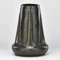 Fulper buttressed vase in speckled mirror black glaze flemington nj 1910s vertical oval inkstamp mark 8 12 x 6 dia