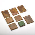Grueby fulper approximately fifty each square grueby tiles in green glaze and fulper tiles in brown glaze usa unmarked fulper large 3 12 x 2 14 fulper small 2 14 x 2 14 grueby 2 s