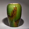Grueby ovoid vase in asfound condition boston ma ca 1890s 12 12 x 8 dia provenance sold by the los angeles county museum of art to benefit future acquisitions