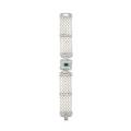 Fine diamond emerald multi strand pearl bracelet stirrup design consists of five chains of platinum linked cultured saltwater pearls avg 4 mm centrally decorated with rectangular step cut emerald