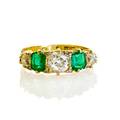 English emerald and diamond fivestone ring three omc diamonds approx 150 cts tw and two oval faceted emeralds approx 88 ct tw in 18k yg birmingham 1897 size 8 12 256 dwt property fro
