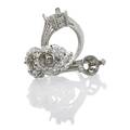 Three fine platinum ring settings sterl foliate two stone semi mount with bright single cut diamonds throughout size 4 four prong setting with diamond pave for 9 12 mm gem art deco pierced wit