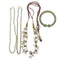 Indian gold and gemstone jewelry two 22k gold and gem bead necklaces emerald or sapphire traditional necklace of enameled elements with foil backed jargons and pearl fringe 10k gold hinged cuff wi