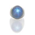 Large natural blue star sapphire white gold ring steep oval cabochon 185 x 1665 x 1643 mm 545 cts by formula semitransparent well developed star substantial white gold setting ca 1950 s