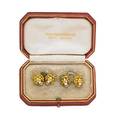 Spaulding  co jeweled gold lion mask cufflinks edwardian 14k gold double cufflinks embossed lion masks with demantoid garnet eyes bite oec diamonds marked 14k 58 52 dwt in red leather box
