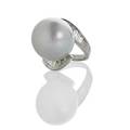 Large white south sea pearl diamond platinum ring spherical and lustrous white south sea pearl 1911  185 mm embraced by channels of baguette cut diamonds approx 2 cts tw in platinum size