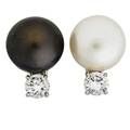 Diamond and south sea pearl clip earrings rbc diamonds approx 175 cts tw sit above half drilled white and eggplant south sea pearls 144 mm and 142 mm set in 14k wg and platinum drop 34