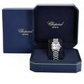 Chopard happy sport ladies steel diamond watch quartz water resistant 28 mm watch 89663 five sapphire cabochons 60 ct tw and five moving diamonds above dial 15 ct tw 7 34 in box and pack