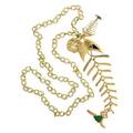 Large skeletal fish pendant on 18k gold necklace articulated 6 fish skeleton pendant with enamel and chrysoprase eyes a 1 12 enameled fish skeleton and bocca della verit charm suspend from fre