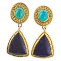 Eleni prieston sag harbor 22k yg earrings oval cabochon chrysoprase in rope twist field suspends triangular sugalite in granulated gold marked eleni 22k 1 34 176 dwt