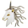 Massive enameled gold and diamond unicorn fur clip 18k yg rendered in high relief sapphire horn ruby eyes long white gold mane set with 147 round brilliant cut diamonds approx 650 cts tw ca
