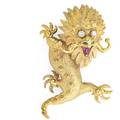 Jeweled 18k gold fierce dragon brooch textured yellow gold cast as whiskered dragon rbc diamond eyes approx 50 ct tw emerald bead nostrils ruby tongue marked 18k 3 14 35 dwt