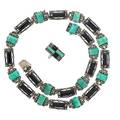 Theodor fahrner amazonite onyx marcasite suite three pieces geometric link necklace 15 bracelet 7 14 conforming long ring size 7 12 ca 1930 necklace marked sterling germany tf cypher