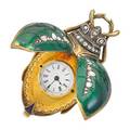 Golay leresche  fils enameled gold scarab watch enameled gold and rose cut diamond pendant watch translucent green enameled wings release by way of button at base to reveal dial realistically chas