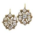 Victorian omc diamond circular cluster earrings each central omc diamond approx 44 ct and other smaller diamonds in prong settings newer revised hinged hook backs 18k yg diamonds approx 22