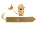 Three gentlemens gold accessories spot hammered 14k gold vesta case with sapphires and rose cut diamond unmarked 14k gold propeller airplane stickpin unmarked french 18k gold watch fob ca 1900
