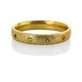 Engraved gold and peridot bracelet by riker edwardian hinged bangle with four peridots set within concentric chased foliate scroll decoration mark of riker and 14k 58 x 8 34 306 dwt