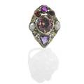 Large arts  crafts jeweled 14k gold ring circular faceted purplishbronze natural zircon 727 cts by formula blister pearls pink sapphire garnets amethyst among leaves and vine in the boston m